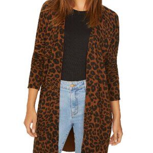 Sanctuary Leopard Print Open Cardigan with Ribbed Detail